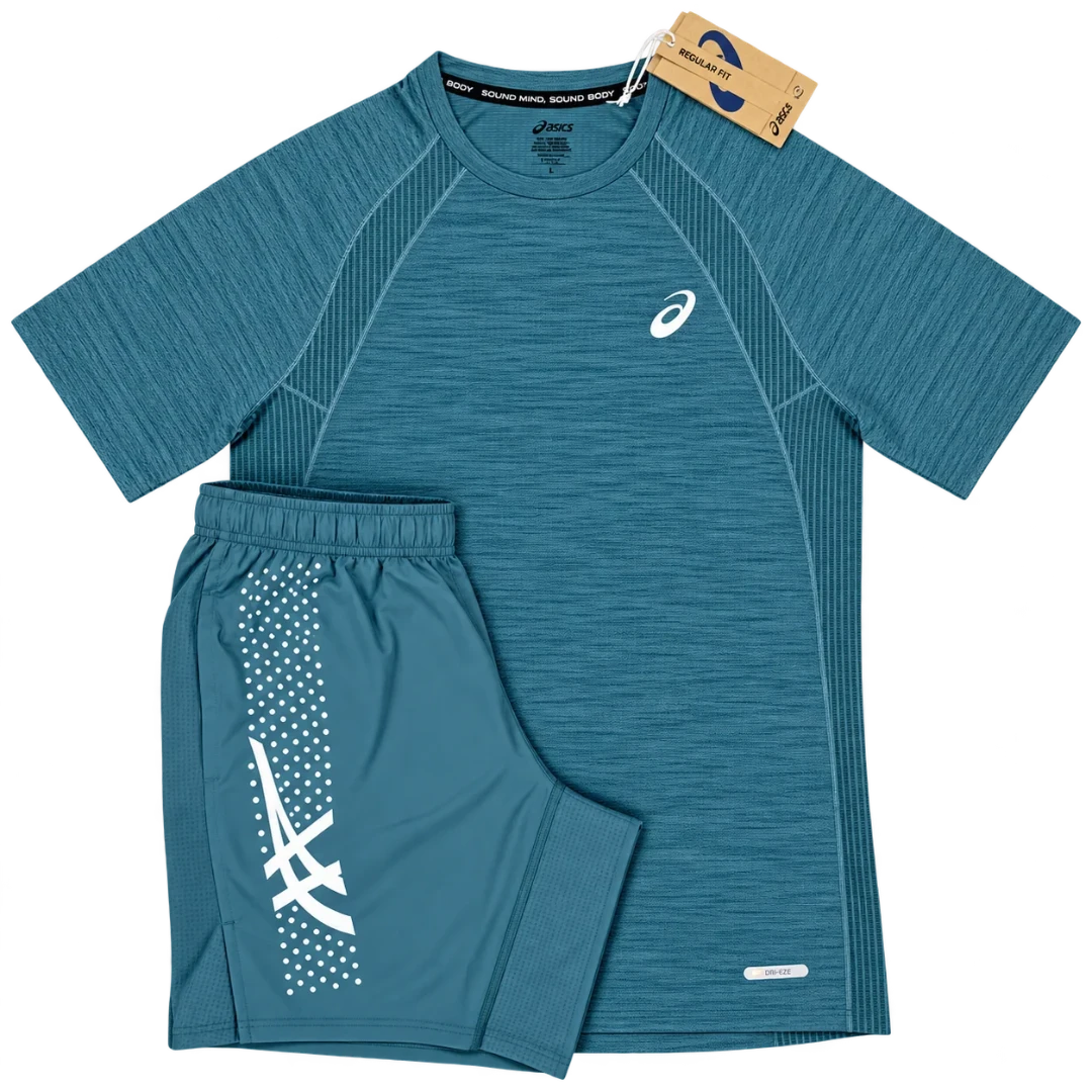 ASICS ROAD CORE TOP & ICON SHORTS - FOGGY TEAL Regular price