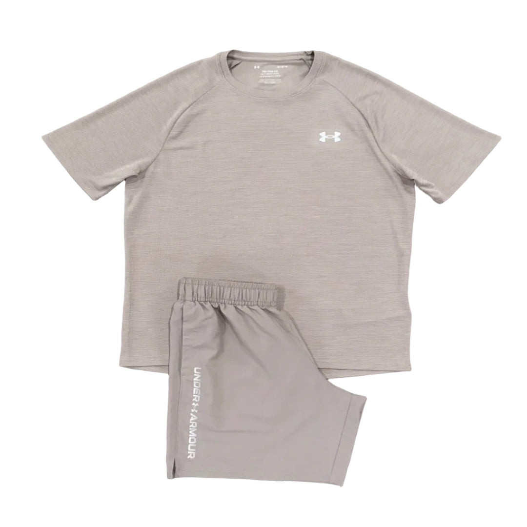 Under Armour Textured Brown Set - T Shirt / Shorts