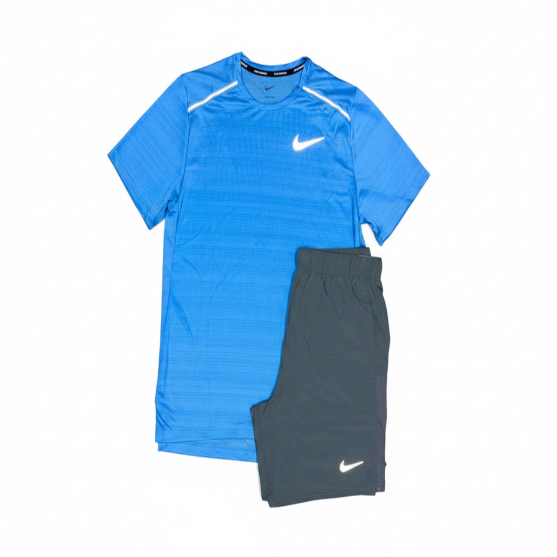 NIKE MILER 1.0 T-SHIRT 'UNIVERSITY BLUE' WITH GREY CHALLENGER SHORTS (7IN)